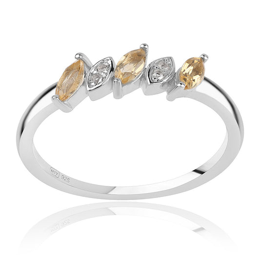 Silberring mit Brasilianischem Zitrin - Klasse AA und weißem Topas