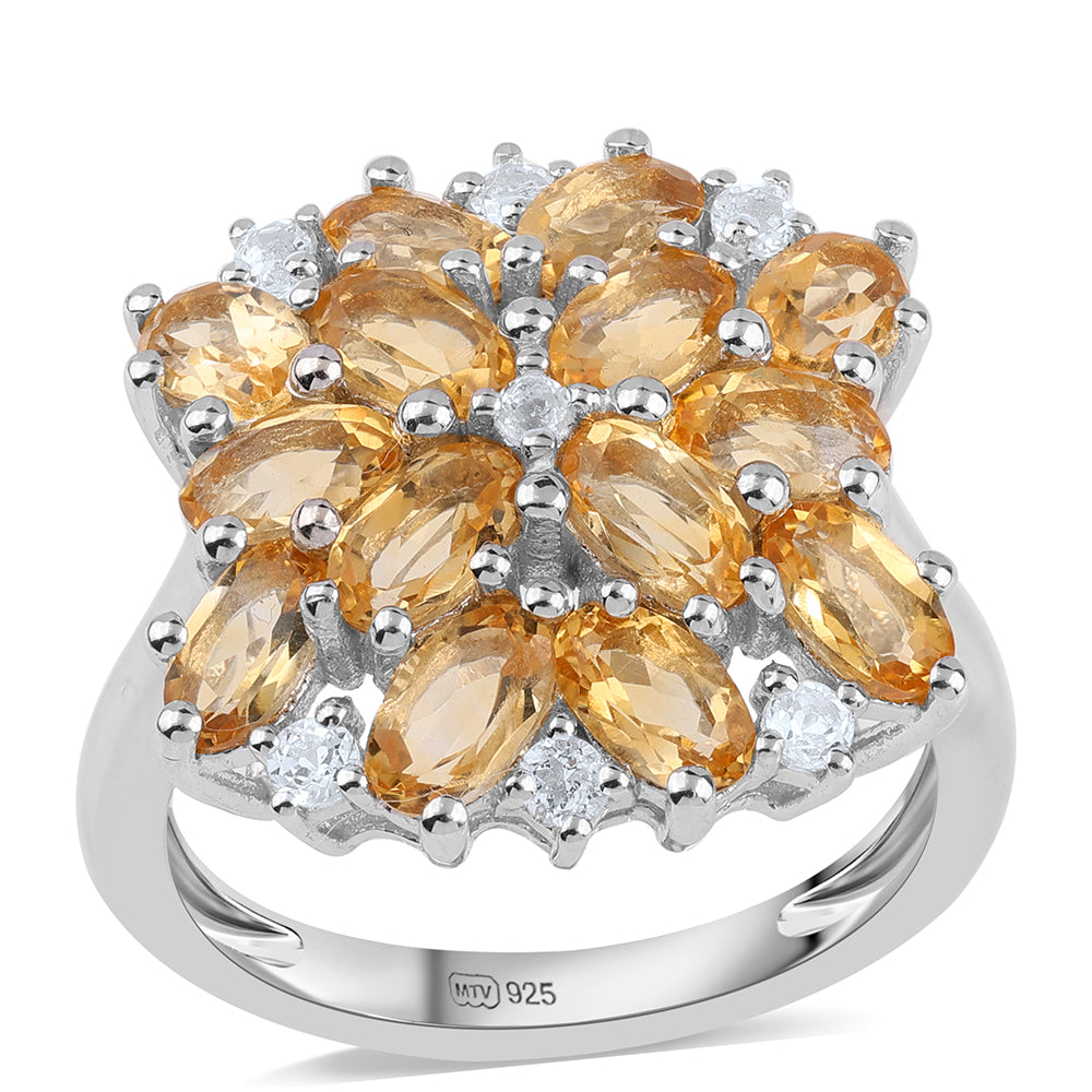 Silberring mit Brasilianischem Zitrin - Klasse AA und weißem Topas 1