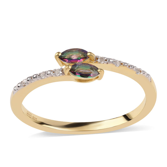 Goldplattierter Silberring mit mystischem Topas und weißem Topas