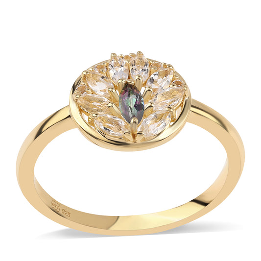 Goldplattierter Silberring mit mystischem Topas und weißem Topas