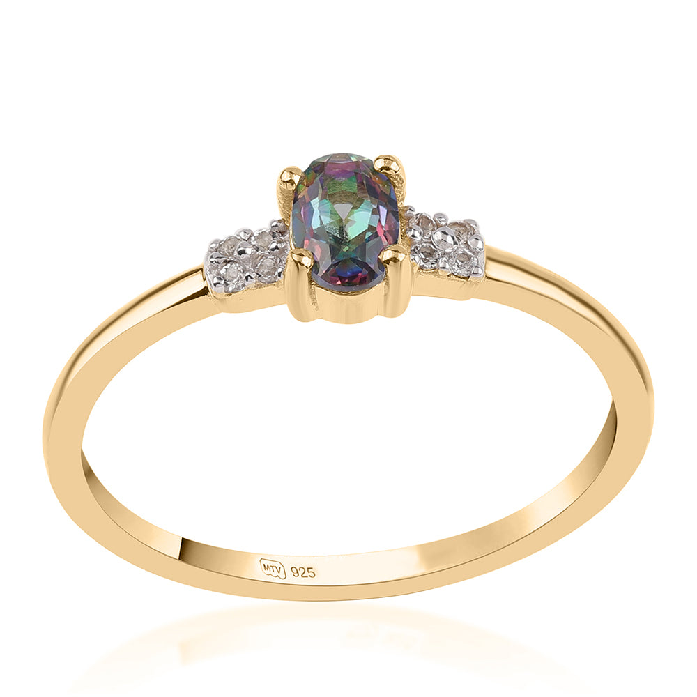Goldplattierter Silberring mit mystischem Topas und weißem Topas 1