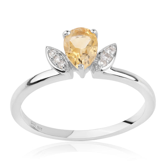 Silberring mit Brasilianischem Zitrin - Klasse AA und weißem Topas