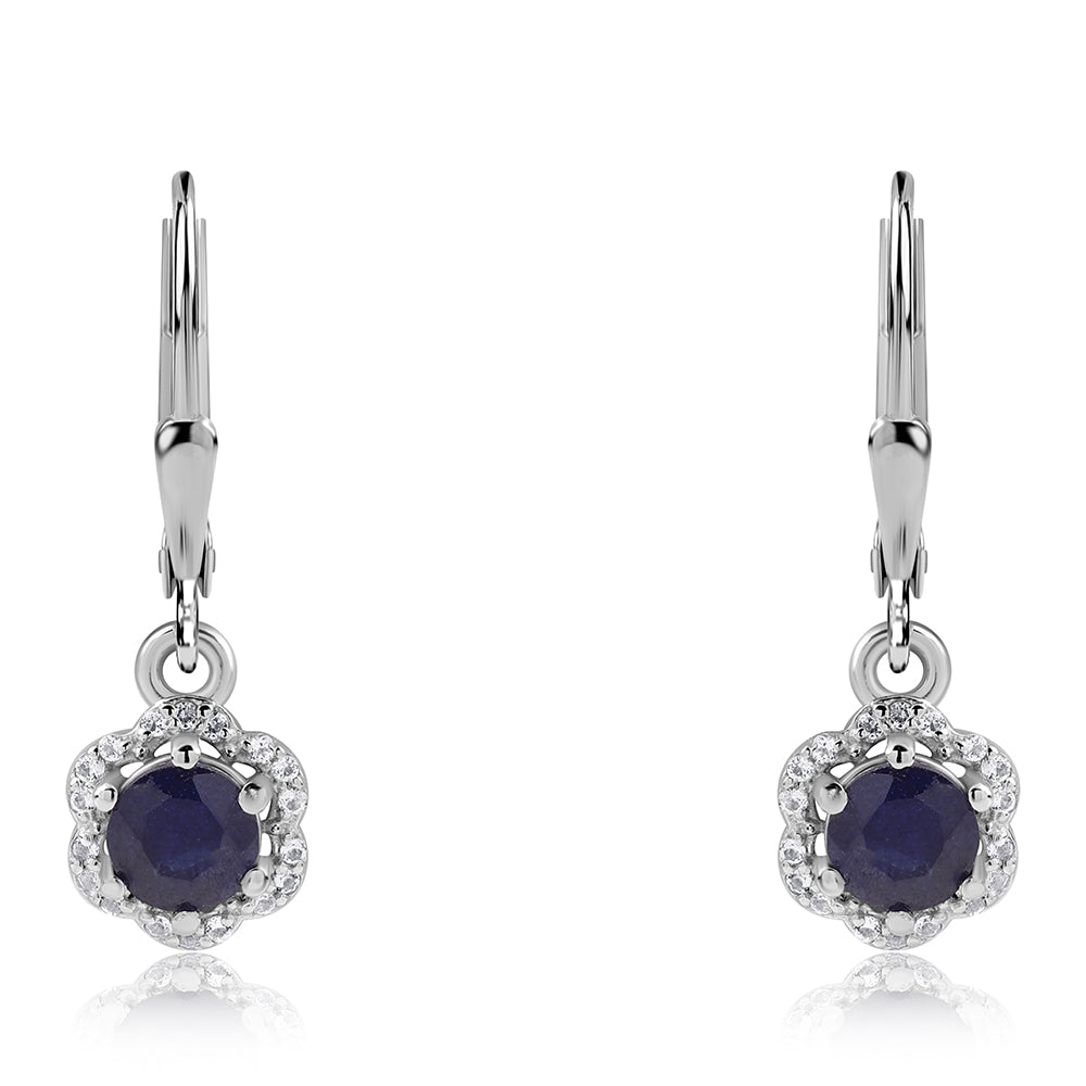 Silberohrringe mit australischem blauem Saphir und weißem Topas 2