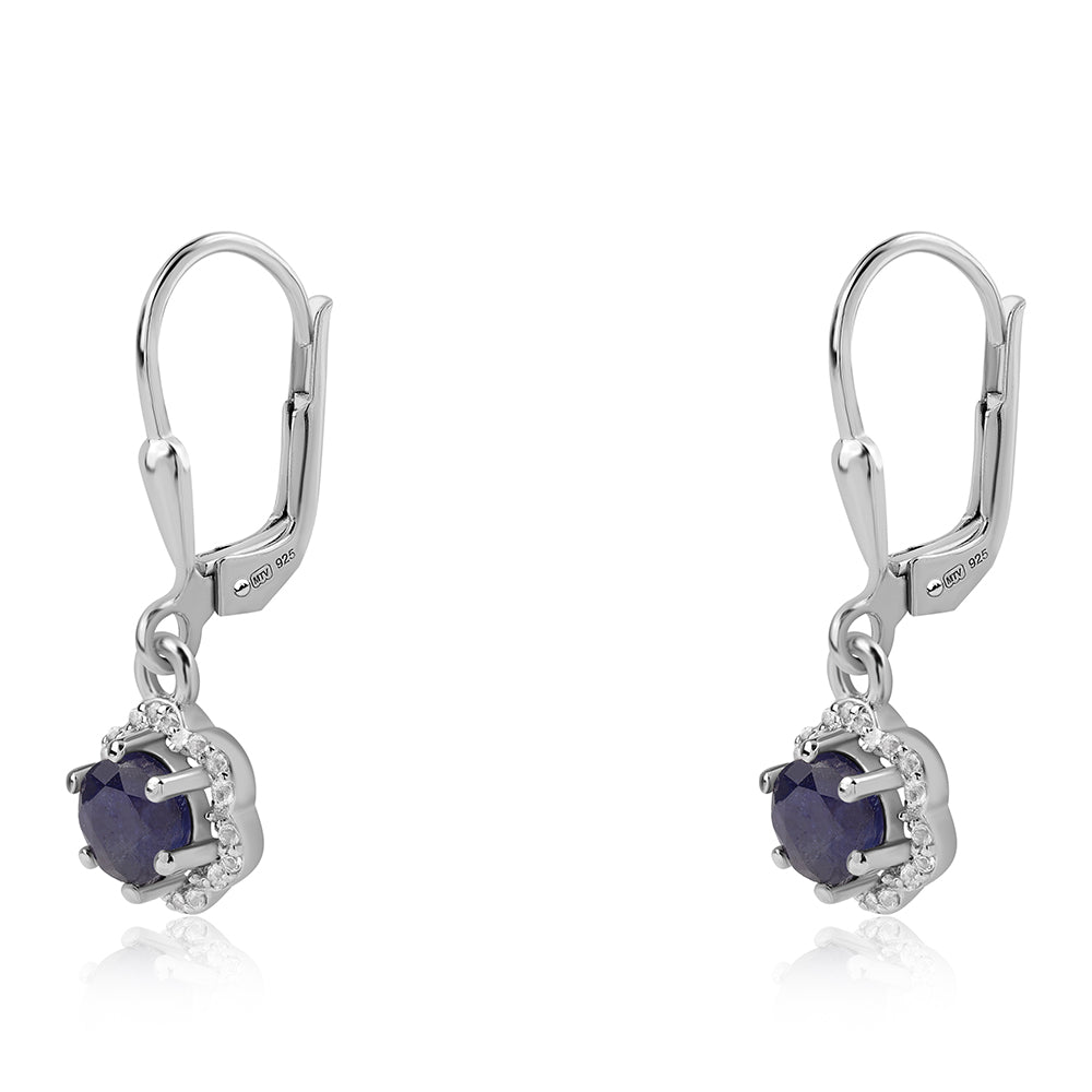 Silberohrringe mit australischem blauem Saphir und weißem Topas 1