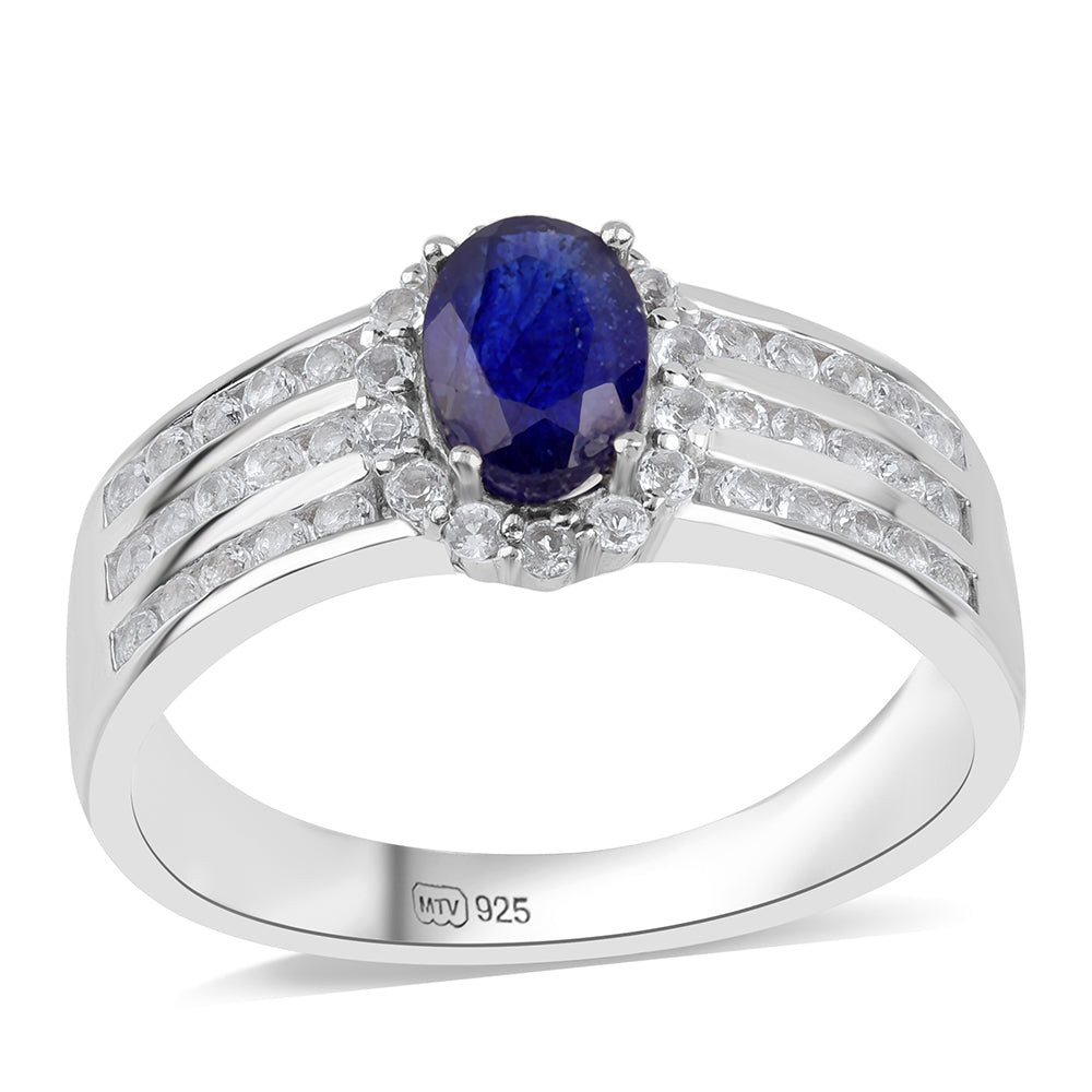 Silberring mit australischem blauem Saphir und weißem Topas