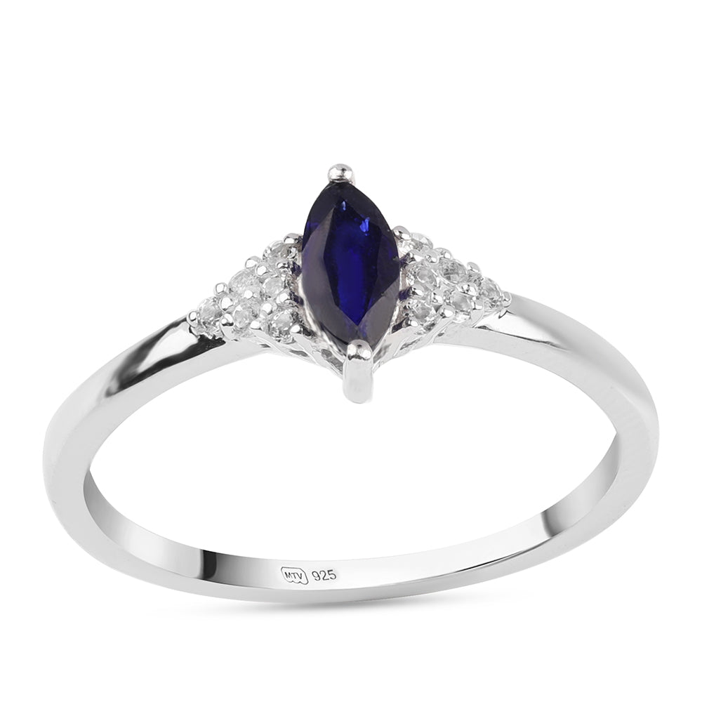 Silberring mit australischem blauem Saphir und weißem Topas