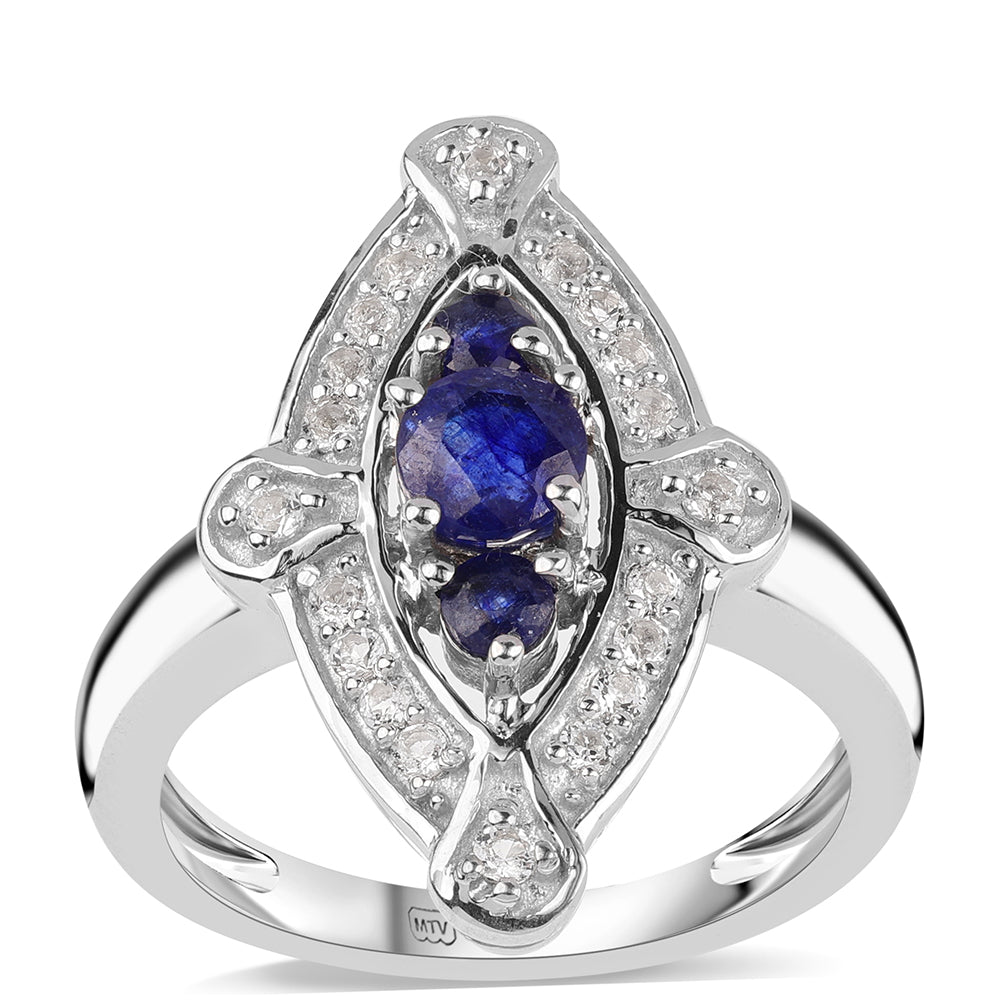 Silberring mit australischem blauem Saphir und weißem Topas