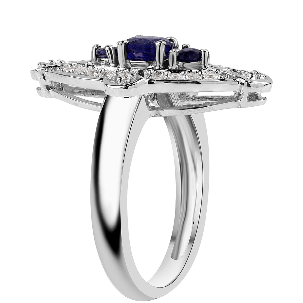 Silberring mit australischem blauem Saphir und weißem Topas
