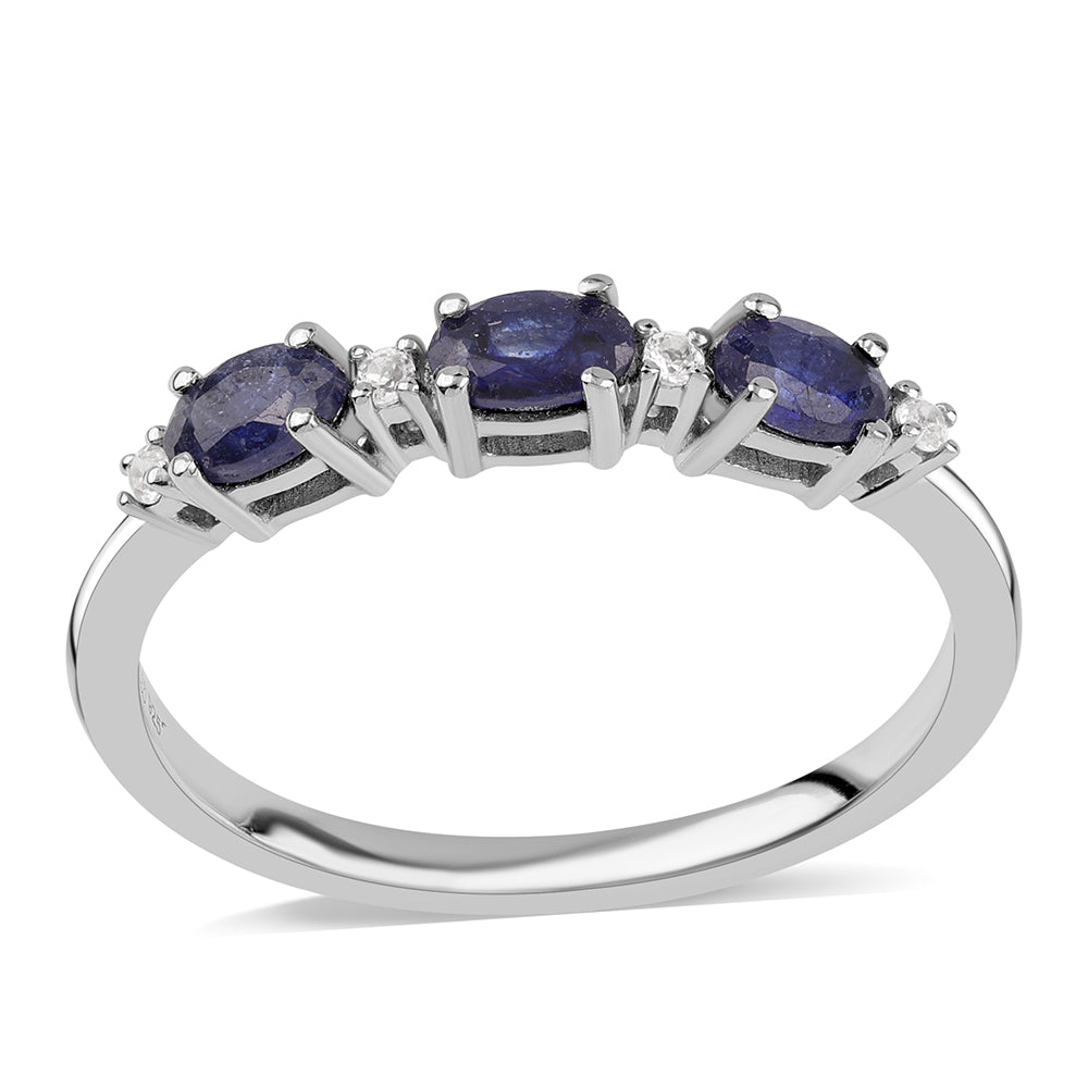 Silberring mit australischem blauem Saphir und weißem Topas