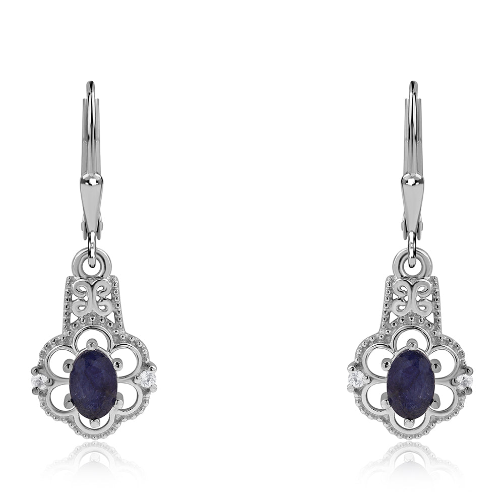 Silberohrringe mit australischem blauem Saphir und weißem Topas