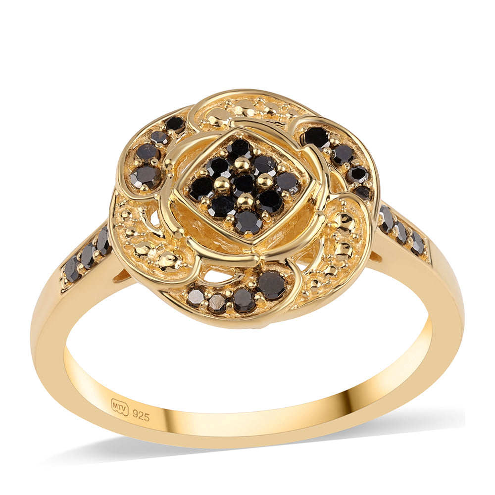 Goldplattierter Silberring mit schwarzem Diamant