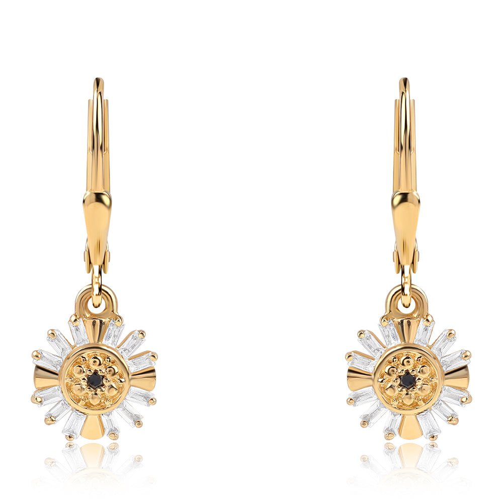 Goldplattierte Silberohrringe mit schwarzem Diamant und weißem Topas
