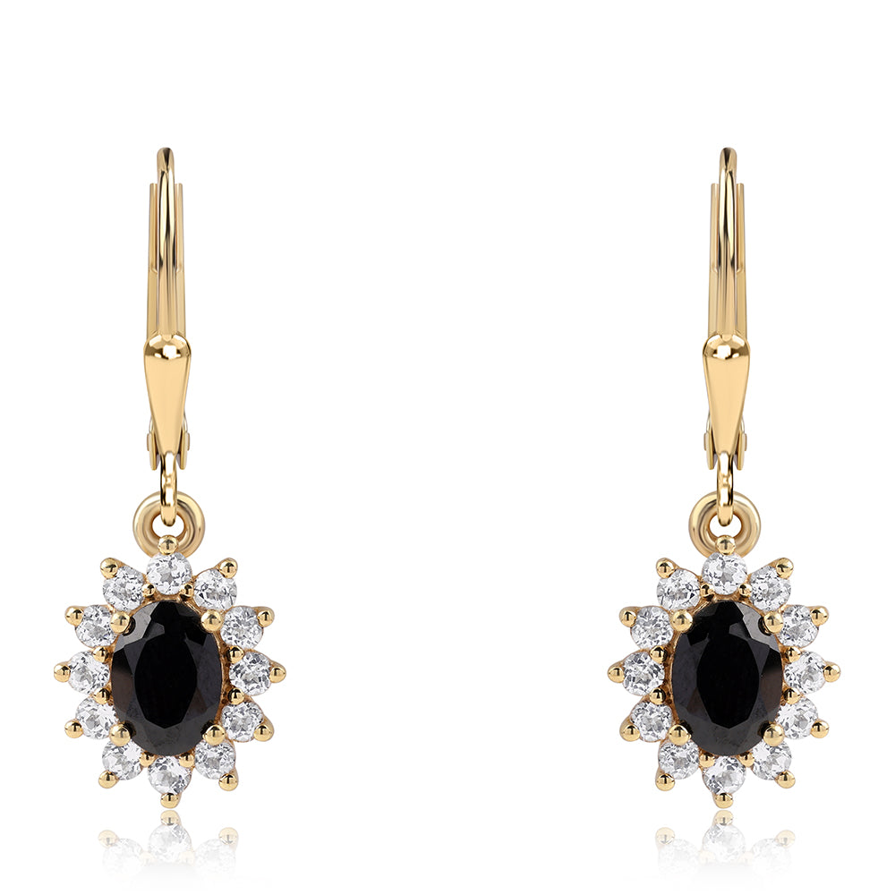 Goldplattierte Silberohrringe mit schwarzem Spinell und weißem Topas