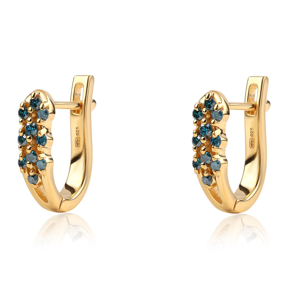 Goldplattierte Silberohrringe mit blauem Diamant 1