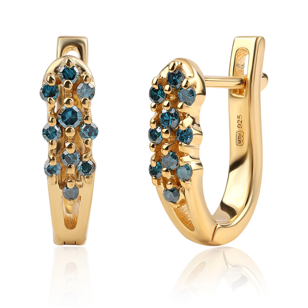 Goldplattierte Silberohrringe mit blauem Diamant 3