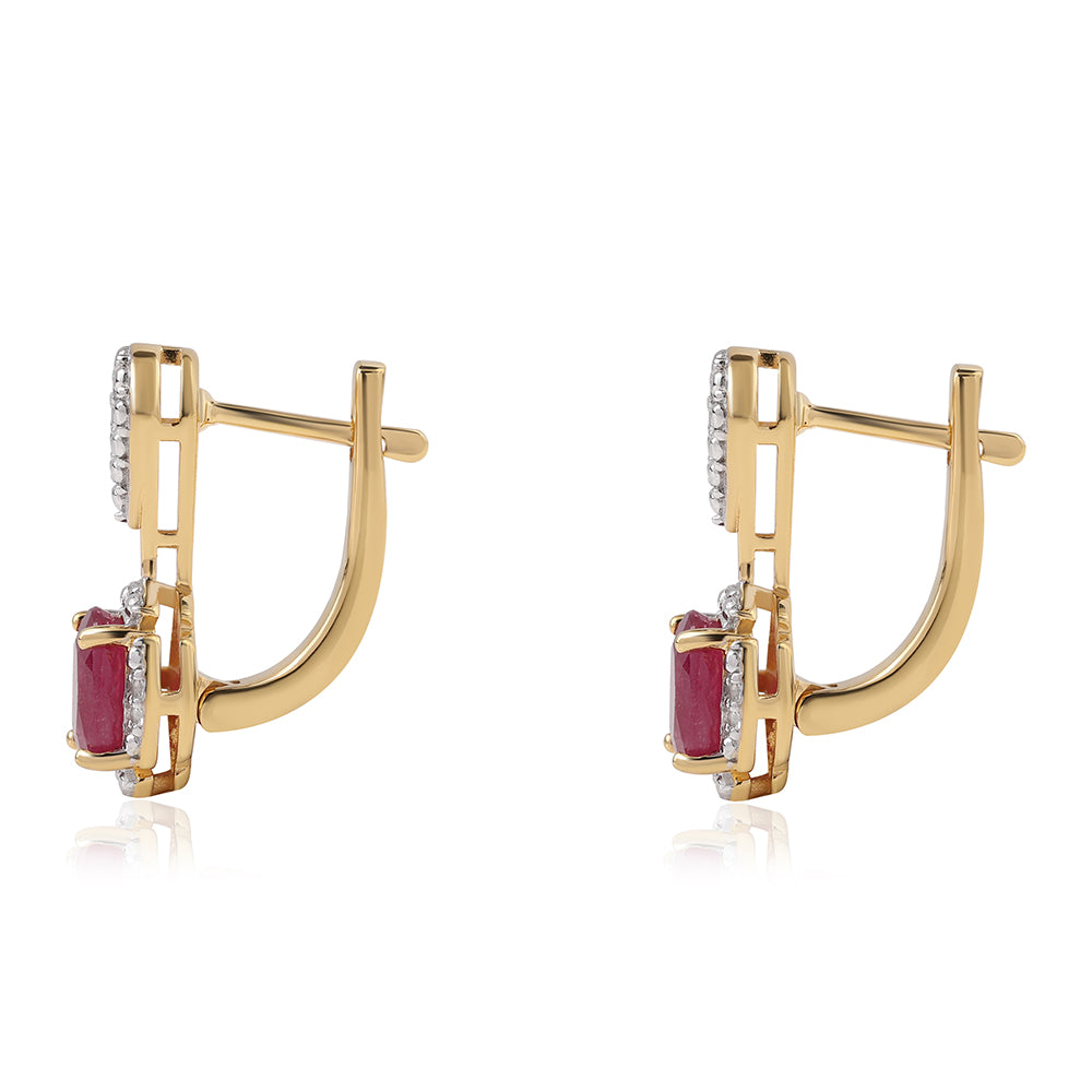 Goldplattierte Silberohrringe mit Rubin aus Mosambik und weißem Topas 2