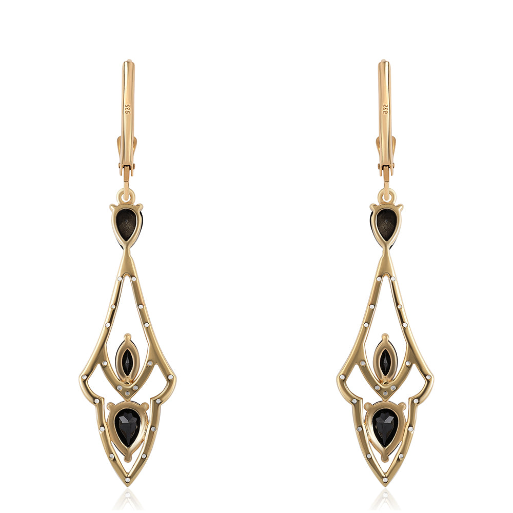 Goldplattierte Silberohrringe mit schwarzem Spinell und weißem Topas