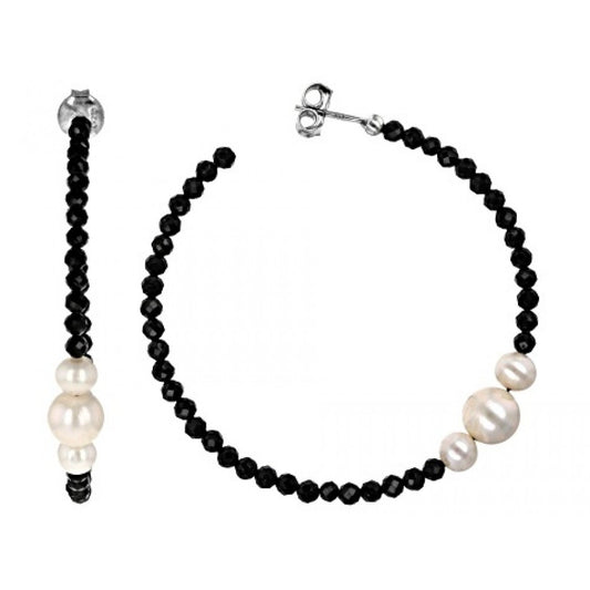 Goldplattierte Silberohrringe mit schwarzem Spinell und weißer Süßwasserperle