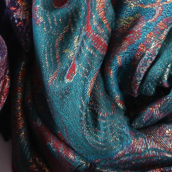 100% Pashmina Cashmere Scarf, 70 cm x 180 cm, Paisley Shiny Teal, 100% Pashmina Cashmere 2