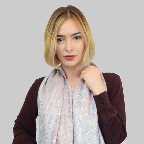 100% Pashmina Cashmere Scarf, 70 cm x 180 cm, Paisley Shiny Rose White, 100% Pashmina Cashmere 5