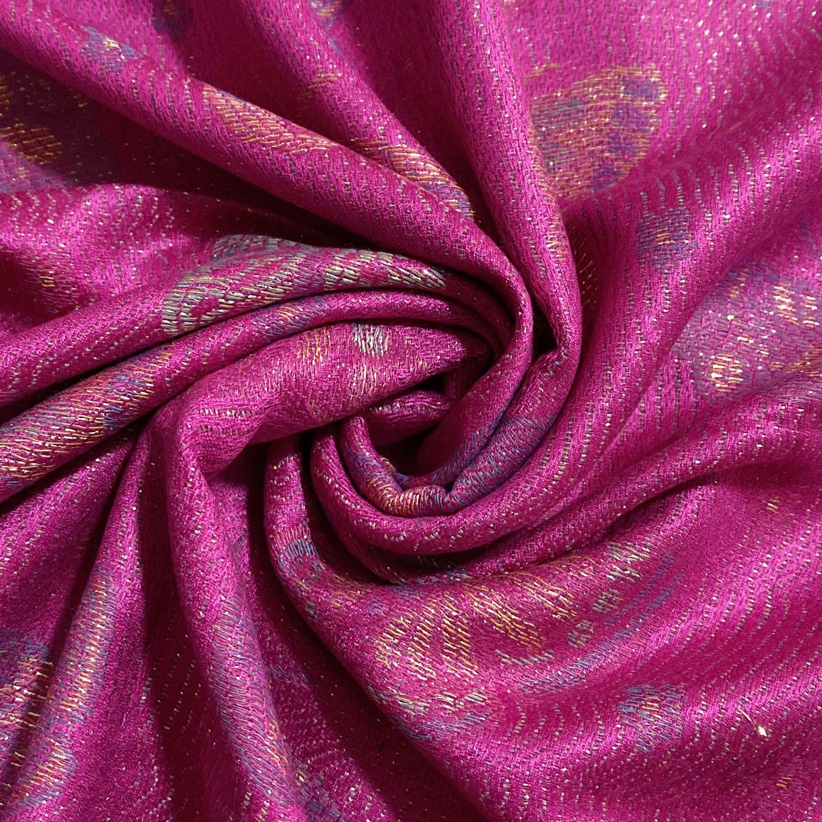 100% Pashmina Cashmere Scarf, 70 cm x 170 cm, Butterfly Patterned Shiny Fuchsia Pink, 100% Pashmina 2