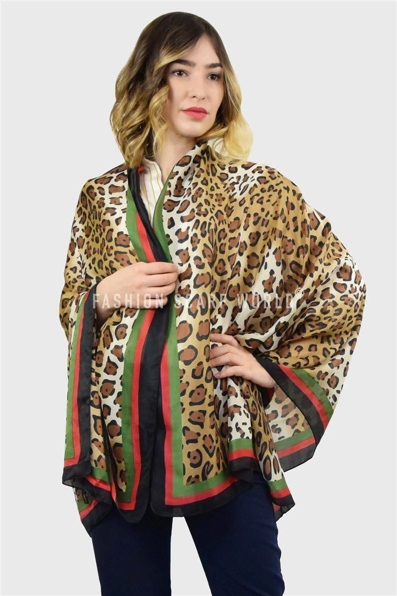 100% Seidenschal, 90 cm x 180 cm, Leopardenmuster 3