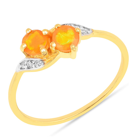 Goldplattierter Silberring mit Feueropal und weißem Zirkon