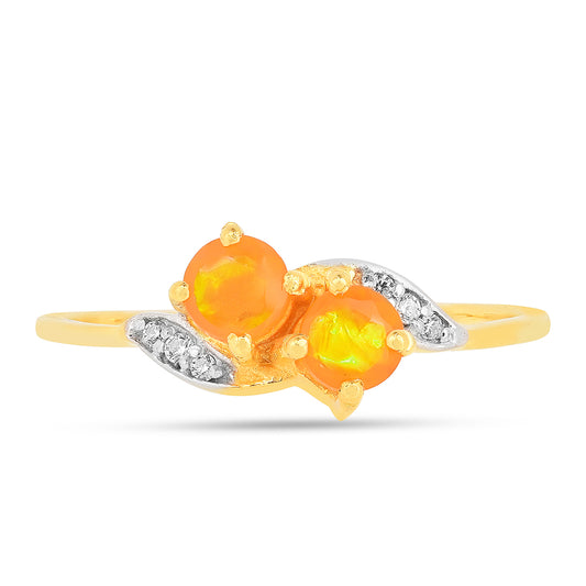 Goldplattierter Silberring mit Feueropal und weißem Zirkon