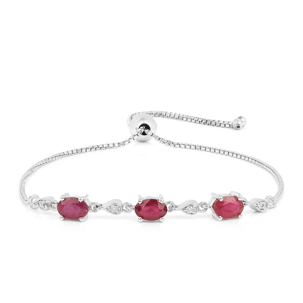 Silberarmband mit Thai Rubin und weißem Zirkon 1