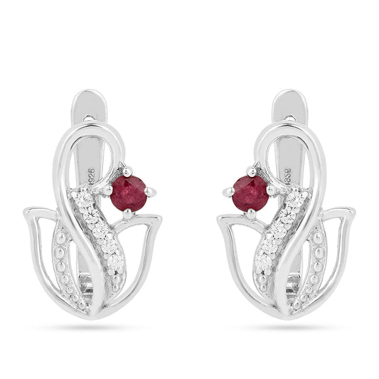 Silberohrringe mit Thai Rubin und weißem Zirkon