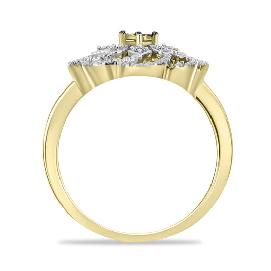 Goldplattierter Silberring mit grünem Diamant und weißem Diamant