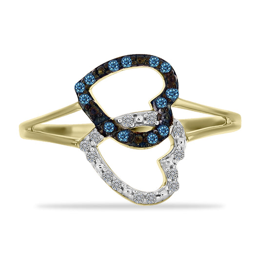 Goldplattierter Silberring mit blauem Diamant und weißem Diamant