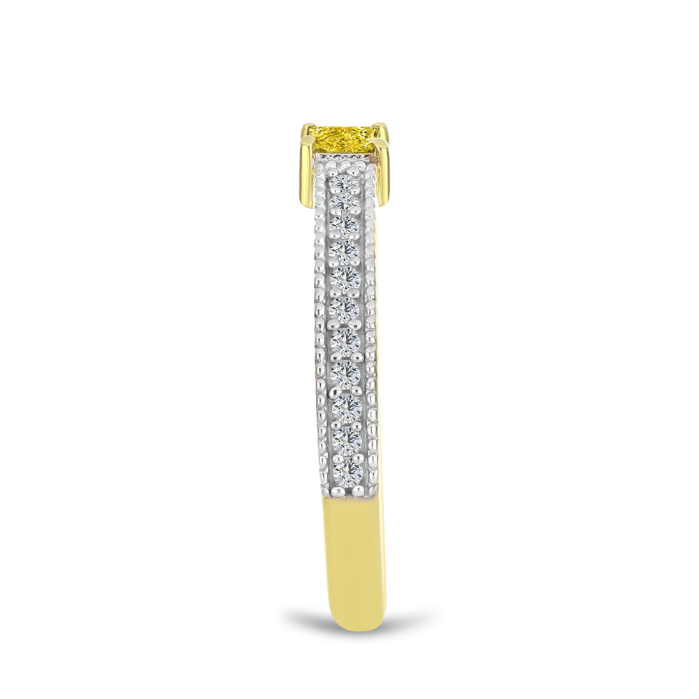 Goldplattierter Silberring mit gelbem Diamant und natürlichem weißem Zirkon