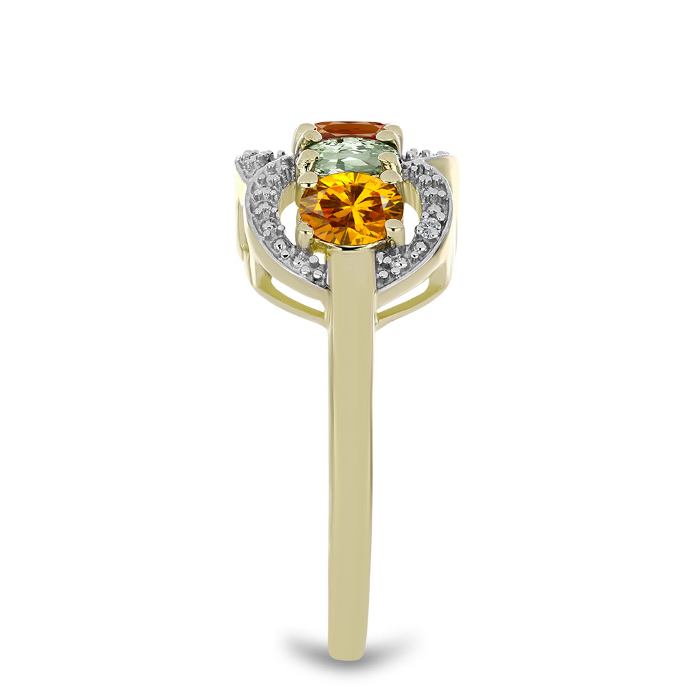 Goldplattierter Silberring mit regenbogenfarbenem Turmalin aus Pelmadulla und weißem Diamant