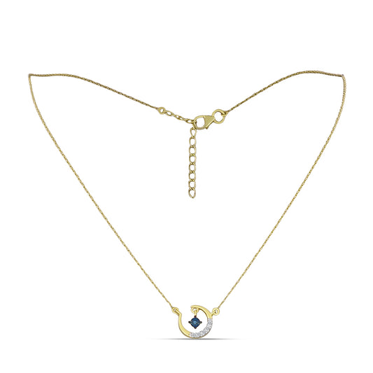 Goldplattierte Silberhalskette mit blauem Diamant und weißem Zirkon