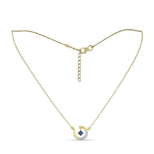 Goldplattierte Silberhalskette mit blauem Diamant und weißem Zirkon