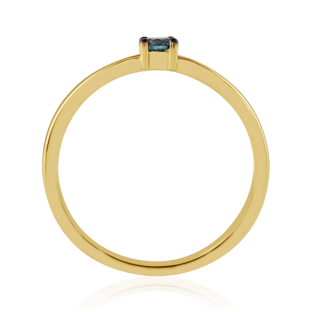 Goldplattierter Silberring mit blauem Diamant