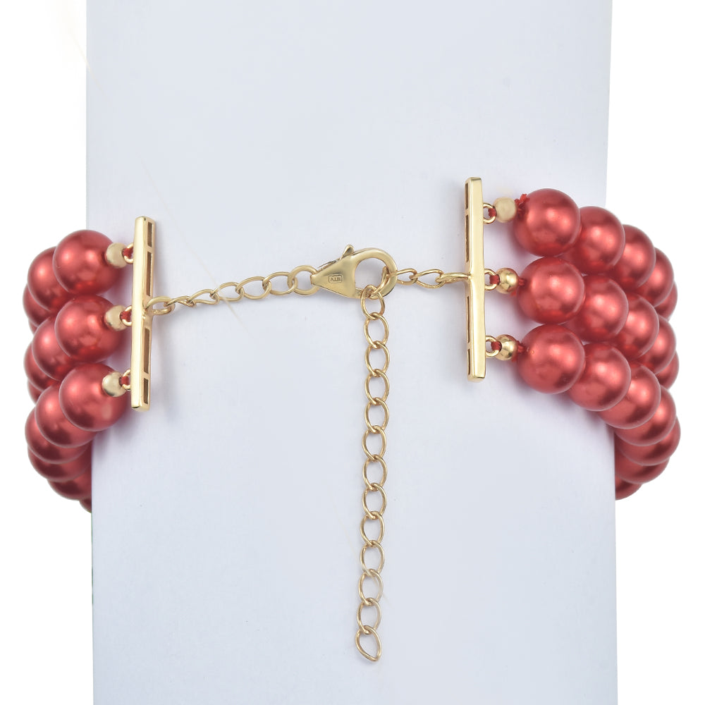 Goldplattiertes Silberarmband mit roter Süßwasserperle