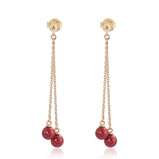 Goldplattierte Silberohrringe mit roter Süßwasserperle
