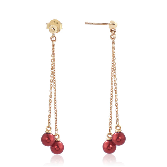 Goldplattierte Silberohrringe mit roter Süßwasserperle