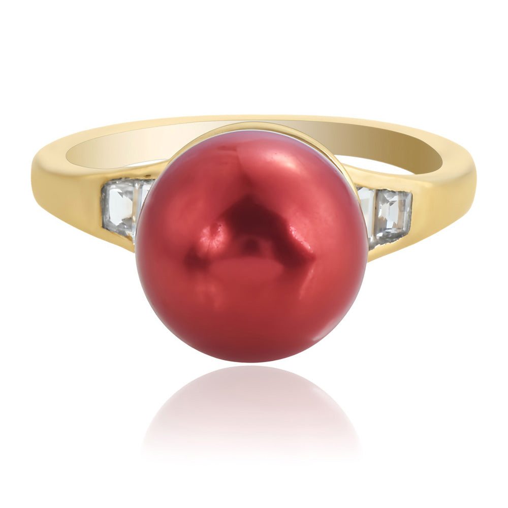 Goldplattierter Silberring mit roter Süßwasserperle und weißem Topas