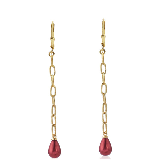 Goldplattierte Silberohrringe mit roter Süßwasserperle