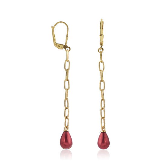 Goldplattierte Silberohrringe mit roter Süßwasserperle