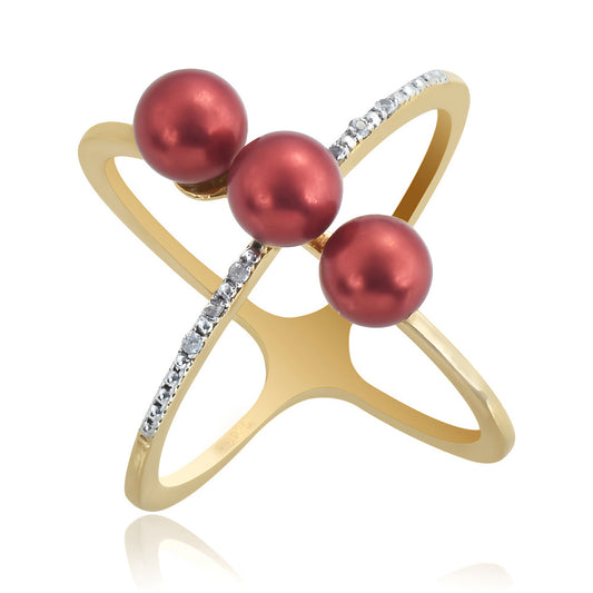 Goldplattierter Silberring mit roter Süßwasserperle und weißem Topas