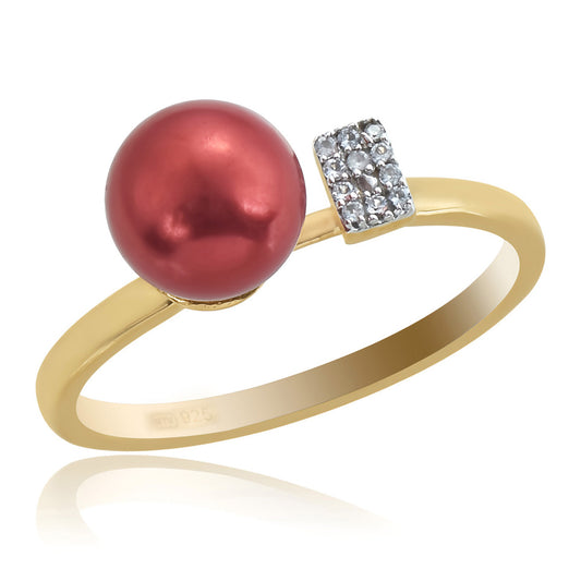 Goldplattierter Silberring mit roter Süßwasserperle und weißem Topas