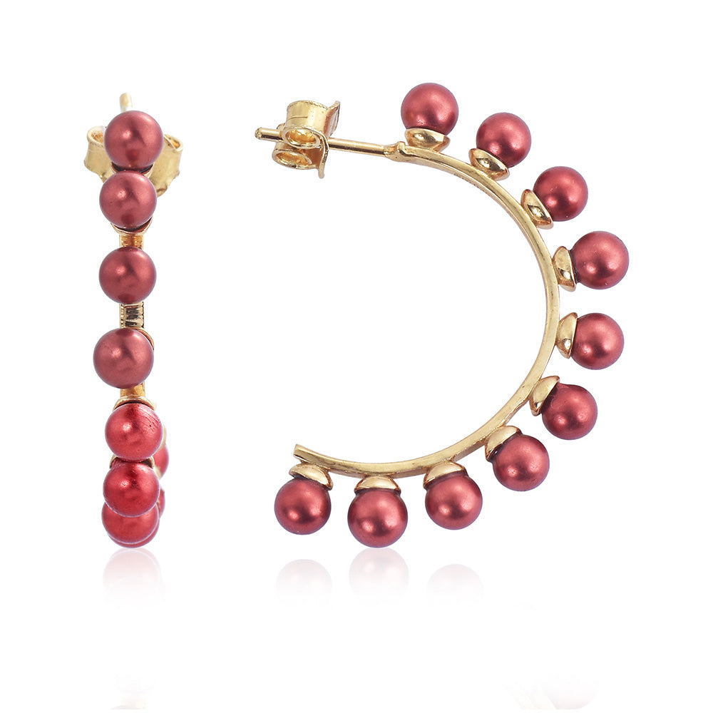 Goldplattierte Silberohrringe mit roter Süßwasserperle