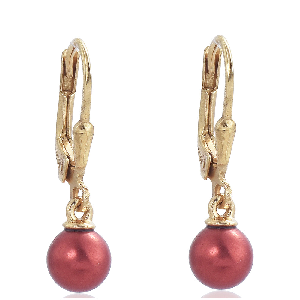 Goldplattierte Silberohrringe mit roter Süßwasserperle