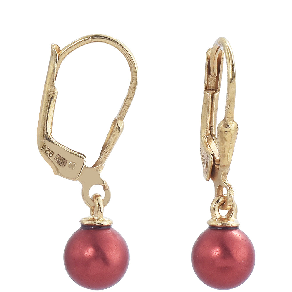 Goldplattierte Silberohrringe mit roter Süßwasserperle 1