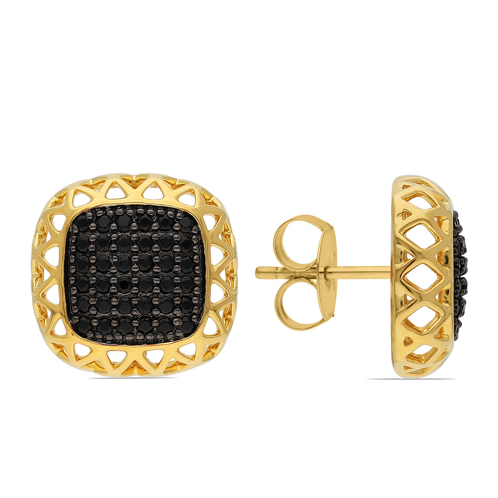 Goldplattierte Silberohrringe mit schwarzem Spinell 1