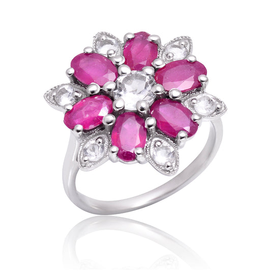 Silberring mit Rubin aus Madagaskar und weißem Topas